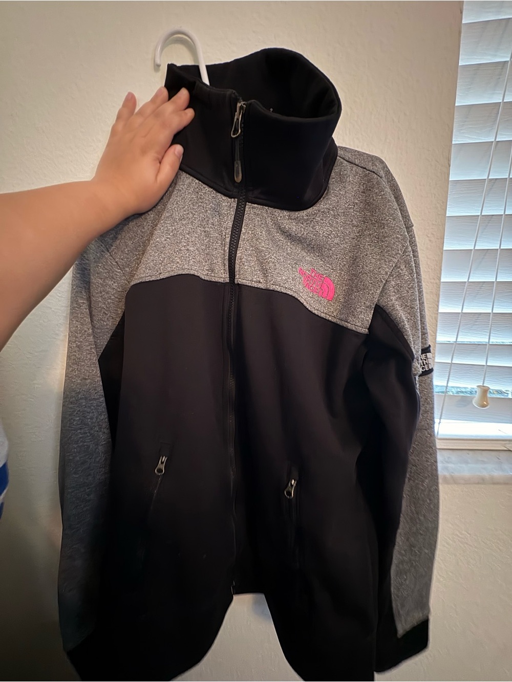 The North Face Black and Gray Utility Jacket with Pink Logo